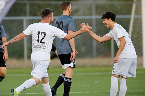 JOHN WOODS / WINNIPEG FREE PRESS
Players neglect the back-to-play rules when celebrating a goal during a game at Ralph Cantafio Soccer Complex in Winnipeg Wednesday, August 26, 2020. 

Reporter: Allen