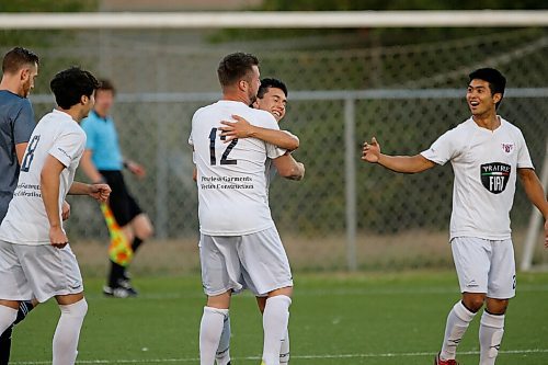 JOHN WOODS / WINNIPEG FREE PRESS
Players neglect the back-to-play rules when celebrating a goal during a game at Ralph Cantafio Soccer Complex in Winnipeg Wednesday, August 26, 2020. 

Reporter: Allen