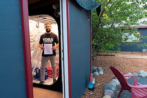 JESSE BOILY  / WINNIPEG FREE PRESS
Jesse Lavoie, who wants to grow his own cannabis is taking the provincial government to court, poses for a photo in his shed where he hopes to grow cannabis at his home on Thursday. Thursday, Aug. 27, 2020.
Reporter:Malak