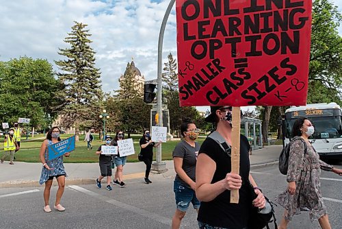 JESSE BOILY  / WINNIPEG FREE PRESS
People gathered outside of the Legislative building and were demanding a full and comprehensive plan for back-to-school on Thursday. They then marched down Broadway to Vimy Ridge park. Thursday, Aug. 27, 2020.
Reporter: Piche