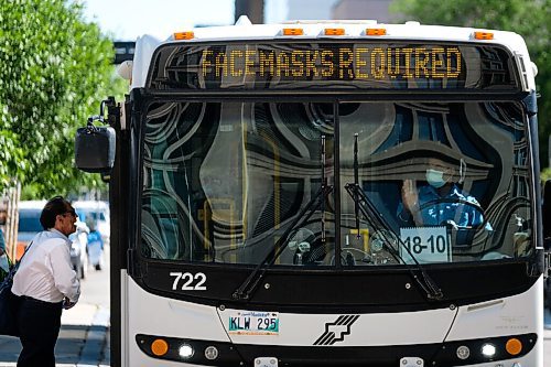 Daniel Crump / Winnipeg Free Press. An unidentified man attempts to board a Winnipeg Transit bus without a mask. The City of Winnipeg now requires that masks be warn on city buses. August 29, 2020.
