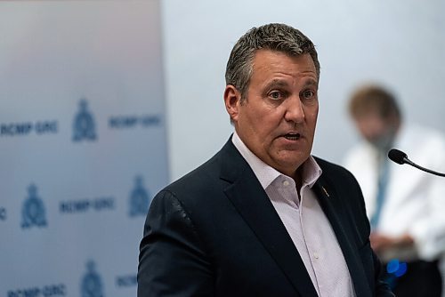 JESSE BOILY  / WINNIPEG FREE PRESS
Cliff Cullen, Minister of Justice, speaks to media saying, that  several victims from an ongoing criminal matters are being intimidated and threatened, at the RCMP  D Division Headquarters on Wednesday. Wednesday, Sept. 2, 2020.
Reporter: JS