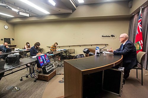 MIKAELA MACKENZIE / WINNIPEG FREE PRESS

Education minister Kelvin Goertzen speaks to the media about the opening of schools next week at the Manitoba Legislative Building in Winnipeg on Wednesday, Sept. 2, 2020. For Maggie Macintosh story.
Winnipeg Free Press 2020.