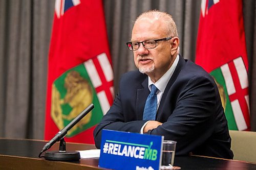 MIKAELA MACKENZIE / WINNIPEG FREE PRESS

Education minister Kelvin Goertzen speaks to the media about the opening of schools next week at the Manitoba Legislative Building in Winnipeg on Wednesday, Sept. 2, 2020. For Maggie Macintosh story.
Winnipeg Free Press 2020.