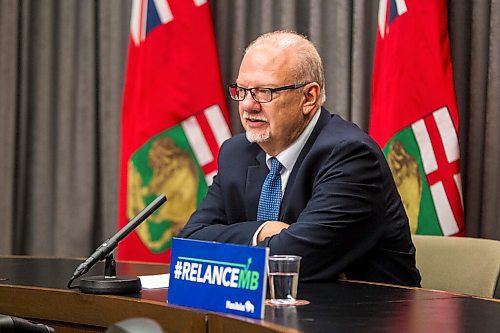 MIKAELA MACKENZIE / WINNIPEG FREE PRESS

Education minister Kelvin Goertzen speaks to the media about the opening of schools next week at the Manitoba Legislative Building in Winnipeg on Wednesday, Sept. 2, 2020. For Maggie Macintosh story.
Winnipeg Free Press 2020.