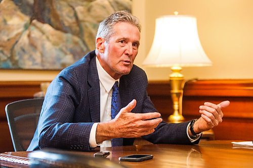 MIKAELA MACKENZIE / WINNIPEG FREE PRESS

Premier Brian Pallister speaks to the Free Press in his office at the Manitoba Legislative Building in Winnipeg on Wednesday, Sept. 2, 2020. For Larry Kusch story.
Winnipeg Free Press 2020.