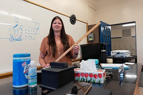 JESSE BOILY  / WINNIPEG FREE PRESS
Taylor Marks, a grade 8 math teacher, with some her supplies for preparing her classroom at Andrew Mynarski V.C. School on Wednesday. Wednesday, Sept. 2, 2020.
Reporter: