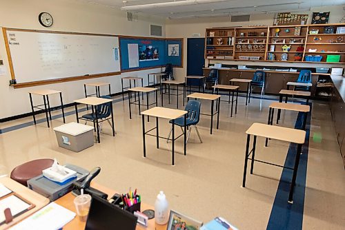 JESSE BOILY  / WINNIPEG FREE PRESS
One of the classrooms that has been downsized to accommodate 16 students at Andrew Mynarski V.C. School on Wednesday. Wednesday, Sept. 2, 2020.
Reporter: