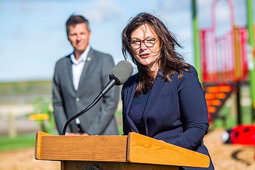 MIKAELA MACKENZIE / WINNIPEG FREE PRESS

Councillor Sherri Rollins speaks as mayor Brian Bowman listens at a ribbon cutting for the Optimist Park expansion in Winnipeg on Thursday, Sept. 3, 2020. For Joyanne story.
Winnipeg Free Press 2020.