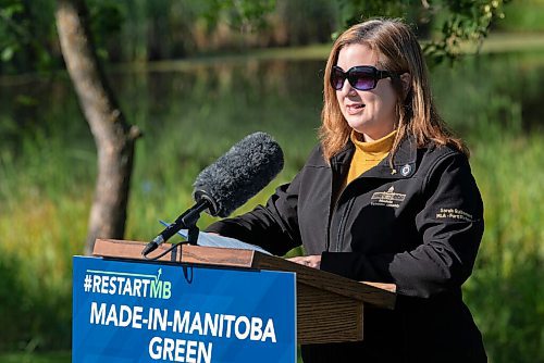 JESSE BOILY  / WINNIPEG FREE PRESS
Conservation and Climate Minister Sarah Guillemard speaks to media about the $325,000 investment  to enhance the trail network in the Whiteshell Provincial Park, at Kings Park on Friday. Two bridges previously in Kings Park have been repurposed and installed at Hansons Creek and Cabi Lake in the Whiteshell.  Friday, Sept. 4, 2020.
Reporter: Abas