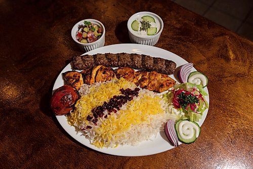 JESSE BOILY  / WINNIPEG FREE PRESS
The Vaziri kebab platter from the Fort Gary restaurant Tehran Cafe on Friday. Friday, Sept. 4, 2020.
Reporter: Allison