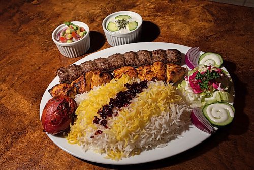 JESSE BOILY  / WINNIPEG FREE PRESS
The Vaziri kebab platter from the Fort Gary restaurant Tehran Cafe on Friday. Friday, Sept. 4, 2020.
Reporter: Allison
