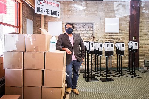 MIKAELA MACKENZIE / WINNIPEG FREE PRESS

Josh Giesbrecht, president of Exchange PPE, poses for a portrait in the new wholesale personal protective equipment business in Winnipeg on Tuesday, Sept. 8, 2020. For Temur Durrani story.
Winnipeg Free Press 2020.