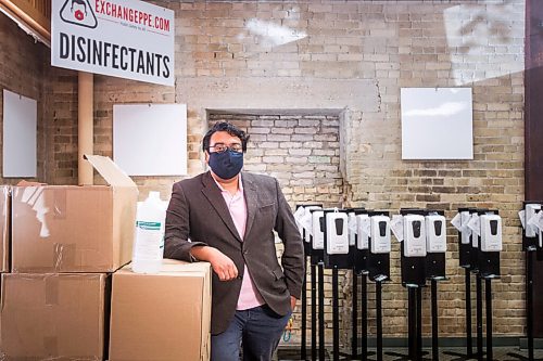 MIKAELA MACKENZIE / WINNIPEG FREE PRESS

Josh Giesbrecht, president of Exchange PPE, poses for a portrait in the new wholesale personal protective equipment business in Winnipeg on Tuesday, Sept. 8, 2020. For Temur Durrani story.
Winnipeg Free Press 2020.