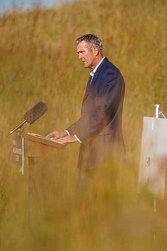 MIKE DEAL / WINNIPEG FREE PRESS
Premier Brian Pallister announces that the Manitoba government has established a $6 million endowment with the Interlake Community Foundation to support the Oak Hammock Marsh Interpretive Centre, which has now been renamed the Harry J. Enns Wetland Discovery Centre by Ducks Unlimited Canada.
200910 - Thursday, September 10, 2020.