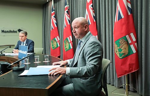 RUTH BONNEVILLE / WINNIPEG FREE PRESS

Local - COVID Update 

Manitoba's Chief Provincial Public Health Officer, Dr. Brent Roussin and Manitoba's Minister of Health, Cameron Friesen answer questions from the media during press briefing at the Legislative Building on Thursday. 

Sept 10th, 2020