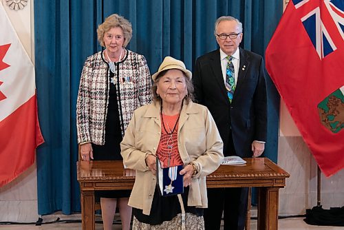 JESSE BOILY  / WINNIPEG FREE PRESS
Elder Mary Courchene receives her Order of Manitoba at the investiture ceremony in the Legislative building on Thursday. Twelve Manitobans were inducted into the Order of Manitoba, the provinces highest honour.  Thursday, Sept. 10, 2020.
Reporter: Standup