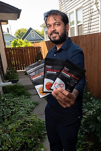 JESSE BOILY  / WINNIPEG FREE PRESS
Ashish Selvanathan, owner of Cheeky Foods, shows some of his products at his mothers garden on Friday. Friday, Sept. 11, 2020.
Reporter: Dave Sanderson