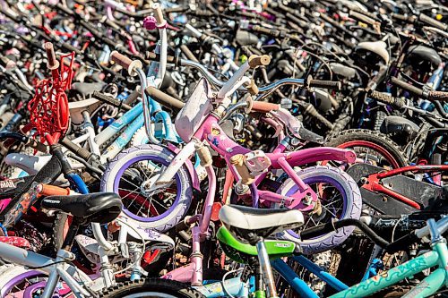 Mike Sudoma / Winnipeg Free Press
A massive pile of junked childrens bikes at the Brady Landfill which are ready to get refurbished and donated to a new home via the WRENCHs Empty the Fill: Back 2 School Build-A-Thon.
September 12, 2020
