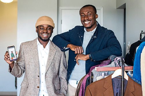 MIKAELA MACKENZIE / WINNIPEG FREE PRESS

Co-founders of Thriftsome (a new online-only thrift store) Oghosa Ogiemwonyi (left) and Joshua Akom pose for a portrait with some inventory and the website in Winnipeg on Thursday, Sept. 17, 2020.  For Temur Durrani story.

Winnipeg Free Press 2020