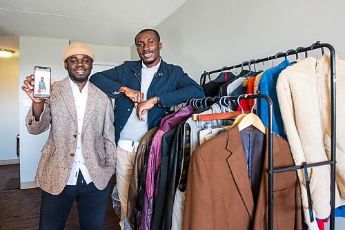 MIKAELA MACKENZIE / WINNIPEG FREE PRESS

Co-founders of Thriftsome (a new online-only thrift store) Oghosa Ogiemwonyi (left) and Joshua Akom pose for a portrait with some inventory and the website in Winnipeg on Thursday, Sept. 17, 2020.  For Temur Durrani story.

Winnipeg Free Press 2020