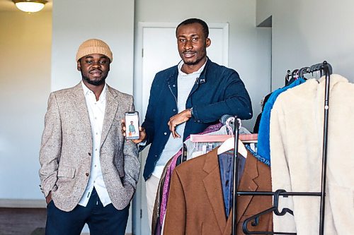 MIKAELA MACKENZIE / WINNIPEG FREE PRESS

Co-founders of Thriftsome (a new online-only thrift store) Oghosa Ogiemwonyi (left) and Joshua Akom pose for a portrait with some inventory and the website in Winnipeg on Thursday, Sept. 17, 2020.  For Temur Durrani story.

Winnipeg Free Press 2020