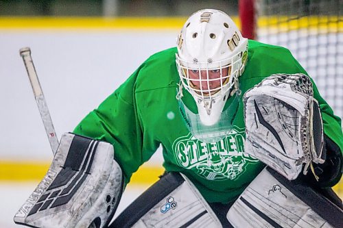 MIKAELA MACKENZIE / WINNIPEG FREE PRESS

Goalie Austin Deboer guards the net on the first day of the Selkirk Steelers MJHL training camp at the Selkirk Recreation Centre on Friday, Sept. 18, 2020.  For Mike Sawatzky story.

Winnipeg Free Press 2020