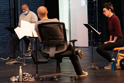 JESSE BOILY  / WINNIPEG FREE PRESS
The cast of Blink rehearse their audio play at the Burton Cummings Theatre on Tuesday. The show will take place at the West End Cultural Centre to an audience in tents. Tuesday, Sept. 22, 2020.
Reporter: