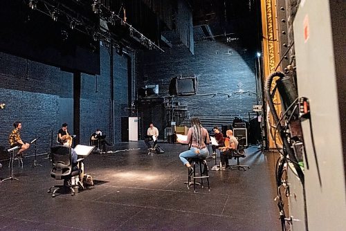 JESSE BOILY  / WINNIPEG FREE PRESS
The cast of Blink rehearse their audio play at the Burton Cummings Theatre on Tuesday. The show will take place at the West End Cultural Centre to an audience in tents. Tuesday, Sept. 22, 2020.
Reporter: