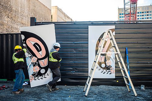 MIKAELA MACKENZIE / WINNIPEG FREE PRESS

Blair Meyers (left) and Karl Bueckert install Wind of the Supernatural by Bubzee and Sage Nowak at 396 Portage Avenue as part of the Wall-to-Wall mural festival installation in Winnipeg on Thursday, Oct. 1, 2020. 

Winnipeg Free Press 2020