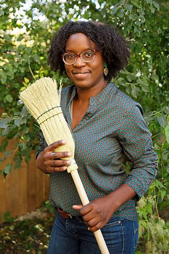 MIKE DEAL / WINNIPEG FREE PRESS
Amina Haswell recently started a home based broom making business, Prairie Breeze Folk Arts Studio, and was due to make her vendor debut at the Folk Fest this year. 
She makes all kinds of brooms - whisks, cobweb brooms, fireplace brooms, yer basic sweep-the-kitchen brooms  she also makes traditional wedding brooms, and currently has a line of brooms made especially for Halloween - bippity boppity brooms.
See David Sanderson story
201002 - Friday, October 02, 2020.