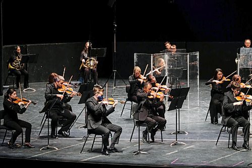 Daniel Crump / Winnipeg Free Press. WSO opening night with COVID protective measures in place. WSO Concertmaster Gwen Hoebig performs the Bach violin concertos. October 2, 2020.