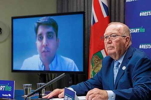 MIKE DEAL / WINNIPEG FREE PRESS
Economic Development and Training Minister Ralph Eichler announces that Amazon Logistics will be opening a new delivery station in the Inkster Industrial Park, northeast of Winnipeg James Armstrong Richardson International Airport. He was joined by Tushar Kumar, regional director, Amazon last mile logistics operations for Amazon Canada during the announcement. The 113,000-sq.-ft. site is set to launch in 2021.
201005 - Monday, October 05, 2020.