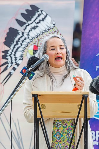 MIKE DEAL / WINNIPEG FREE PRESS
Manitoba NDP MLA Nahanni Fontaine speaks during an announcement that the Assembly of Manitoba Chiefs and First Nations Family Advocate Office are going to hold an ongoing relay fast outside the Manitoba Legislature to oppose a clause in the PC governments Budget Implementation Tax Statutes Act. Dumas and members of the Manitoba NDP and Manitoba Liberal party attend offering their support in denouncing section 84 of Bill 34, which would give the PC government legal protection against current, future and retroactive lawsuits regarding the clawback of Child and Family Services Childrens Special Allowance between 2005 and 2019. There is currently a $338 million lawsuit filed by First Nations children in care. They have said that the fast will continue until a decision on the bill is made.
201007 - Wednesday, October 07, 2020.