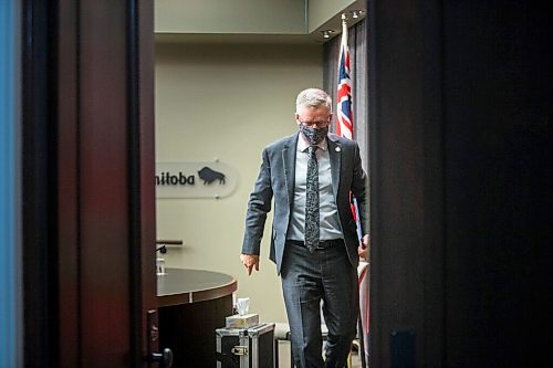 MIKAELA MACKENZIE / WINNIPEG FREE PRESS

Agriculture and resource development minister Blaine Pedersen walks out after speaking about new rules for sustainable moose hunting practices at the Manitoba Legislative Building in Winnipeg on Friday, Oct. 9, 2020. For Carol Sanders story.

Winnipeg Free Press 2020