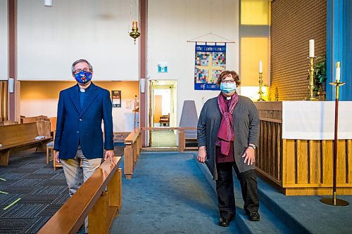 MIKAELA MACKENZIE / WINNIPEG FREE PRESS
Reverend Murray Still (left) and intern pastor Andrea Grozli pose for a portrait at The Church of St. Stephen and St. Bede, which is celebrating 50 years of working together as a joint Lutheran-Anglican congregation, in Winnipeg on Friday, Oct. 9, 2020. For Brenda Suderman story.
Winnipeg Free Press 2020