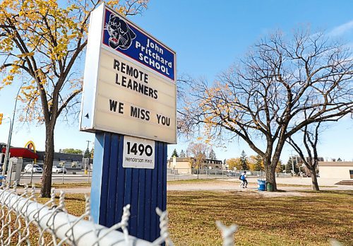 RUTH BONNEVILLE / WINNIPEG FREE PRESS

local - John Pritchard sign

Photo of John Pritchard School signage that says "Remote learners - we miss you!" 

John Pritchard is home to the largest (and only, really) significant outbreak in a school so far. I drove by last week and saw that a school sign off Henderson shows the messaging: "remote learners, we miss you!" 

See Maggie's story. 


Oct 9th, 2020