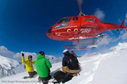 best heli shot - athletes - by eric berger  British Columbia, Canada, Chris Eby, Dan Treadway, Helicopter, Kootenays, Leslie Anthony, Skiing, Snow, Snow Water Heli, Winter  for travel story by Rob Knodel winnipeg free press