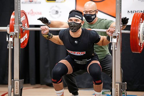 JOHN WOODS / WINNIPEG FREE PRESS
Jared McIntyre lifts at the Manitoba Powerlifting Association competition at the Central Plains Recplex in Southport, MB, Sunday, October 18, 2020. 

Reporter: Allen