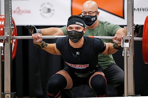 JOHN WOODS / WINNIPEG FREE PRESS
Jared McIntyre lifts at the Manitoba Powerlifting Association competition at the Central Plains Recplex in Southport, MB, Sunday, October 18, 2020. 

Reporter: Allen