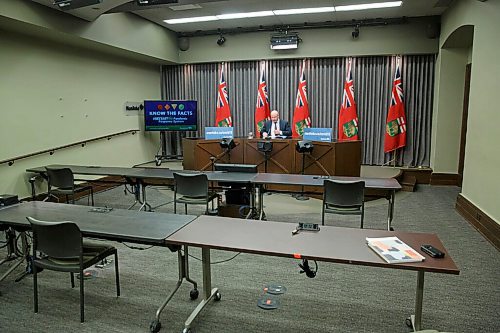 MIKE DEAL / WINNIPEG FREE PRESS
Dr. Brent Roussin, chief provincial public health officer during the latest COVID-19 update at the Manitoba Legislative building Monday, October 19, 2020.
201019 - Monday, October 19, 2020.