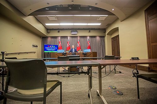 MIKAELA MACKENZIE / WINNIPEG FREE PRESS

Premier Brian Pallister gives an enforcement update at the Manitoba Legislative Building in Winnipeg on Wednesday, Oct. 21, 2020. For Carol Sanders story.

Winnipeg Free Press 2020