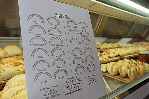 JESSE BOILY  / WINNIPEG FREE PRESS
The assortment of 24 different empanadas at La Pampa Empanadas on Grant Ave on Sunday. The crusts of the empanadas have differed designs to differentiate the different fillings. Sunday, Oct. 25, 2020.
Reporter: Alison Gillmor