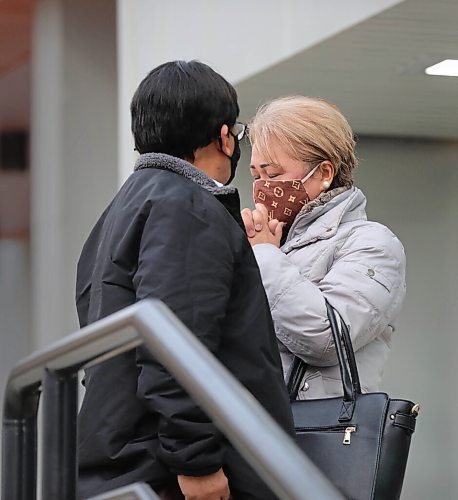 RUTH BONNEVILLE / WINNIPEG FREE PRESS

Local - ADAO KILLING 

Imelda and her husband, Jaime Adao Sr., make their way out of the Woodsworth building after court hearing Tuesday morning for the slaying of their 17-year-old Jaime Adao Jr., during a home invasion on McGee Street in March 2019. 

ADAO KILLING PLEAS: 
At the Law Courts today guilty pleas were presented with an agreed statement of facts, sentencing at a later date, family not talking until then.  


Oct 27th,, 2020