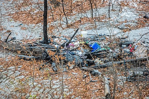 MIKAELA MACKENZIE / WINNIPEG FREE PRESS

The site of a fire at a homeless encampment along the river near the Granite Curling Club in Winnipeg on Tuesday, Oct. 27, 2020. For --- story.

Winnipeg Free Press 2020