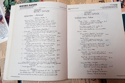 JESSE BOILY  / WINNIPEG FREE PRESS
An old menu from Bistro Dansk on Tuesday. Tuesday, Oct. 27, 2020.
Reporter: Eva Wasney