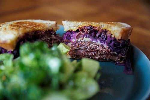 MIKE DEAL / WINNIPEG FREE PRESS
Deer + Almond, 85 Princess Street, has re-opened and are taking lunch order's for pick up.
Shaved Brisket sandwich with the Everything Green salad.
See Alison Gillmor story
201029 - Thursday, October 29, 2020.