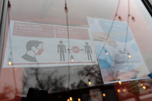 JESSE BOILY  / WINNIPEG FREE PRESS
Signs at the entry way of JC Tacos and More on Thursday. Restaurants such as JC Tacos and More have seen an increase in cost for safety equipment related to COVID-19. Thursday, Oct. 29, 2020.
Reporter:  Temur Durrani