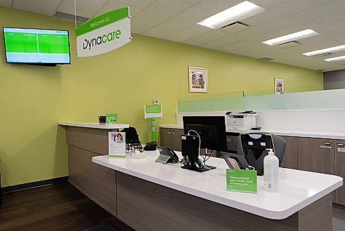 JESSE BOILY  / WINNIPEG FREE PRESS
The front desk at Dynacares new location at 3-1581 Regent Avenue on Friday. The new facility is better spaced for physical distancing. Friday, Oct. 30, 2020.
Reporter: Malak Abas
