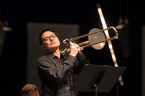 Mike Sudoma / Winnipeg Free Press
Trombonist, Steven Dyer,is the soloist during Friday evenings Halloween at the Winnipeg Symphony Orchestra Livestream concerto.
October 28, 2020